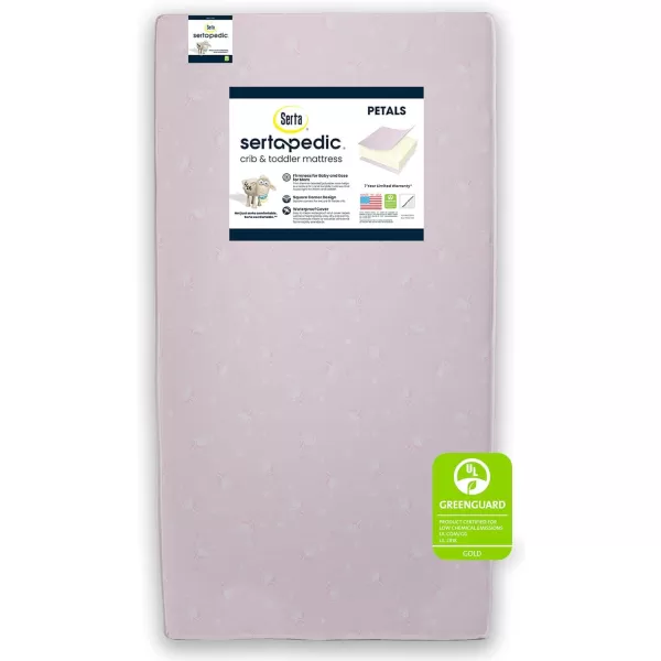 Serta Sertapedic Petals Dual Sided Premium Recycled Fiber Core Crib and Toddler Mattress - Waterproof - GREENGUARD Gold Certified - Trusted 7 Year Warranty - Made in USA, Pink