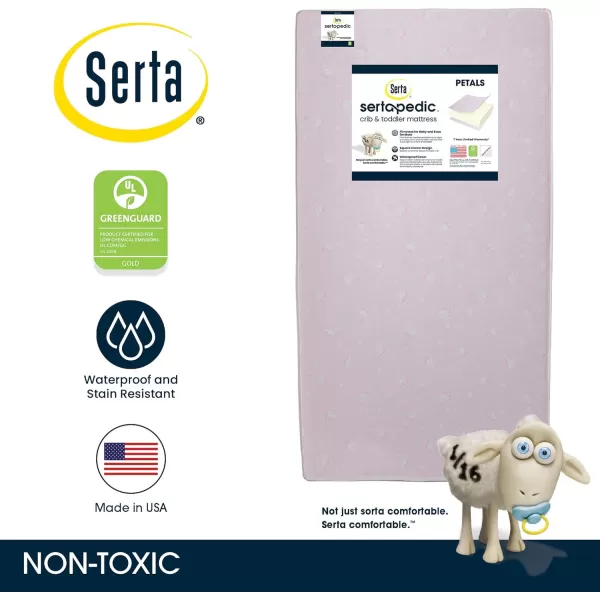 Serta Sertapedic Petals Dual Sided Premium Recycled Fiber Core Crib and Toddler Mattress - Waterproof - GREENGUARD Gold Certified - Trusted 7 Year Warranty - Made in USA, Pink