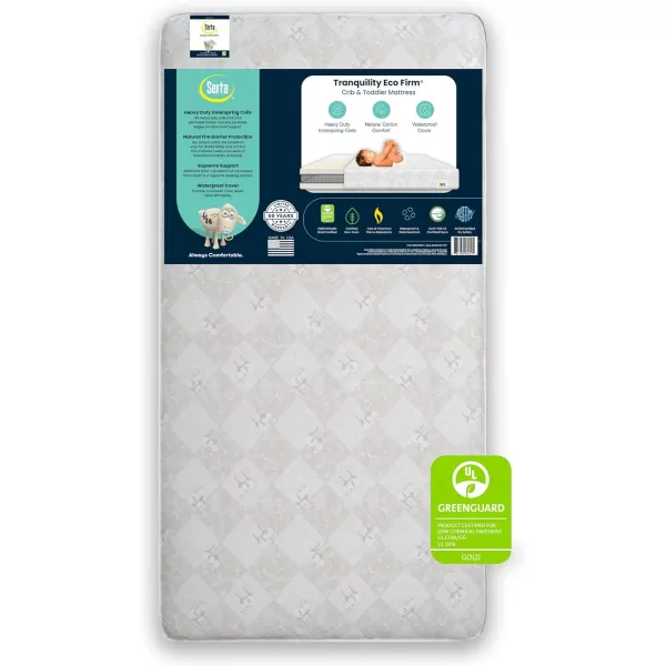 Serta Tranquility Eco Firm 2-Stage 6" Premium Baby Crib Mattress &amp; Toddler Mattress - Waterproof - GREENGUARD Gold Certified - 50 Year Warranty - Made in USA,White
