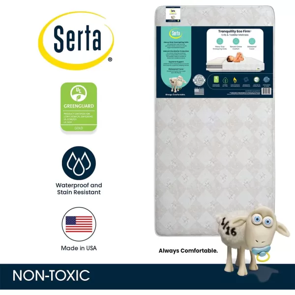Serta Tranquility Eco Firm 2-Stage 6" Premium Baby Crib Mattress &amp; Toddler Mattress - Waterproof - GREENGUARD Gold Certified - 50 Year Warranty - Made in USA,White