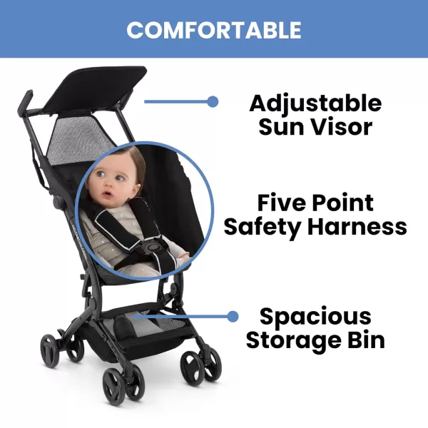 The Clutch Stroller by Delta Children - Lightweight Compact Folding Stroller - Fits Airplane Overhead Storage - Black