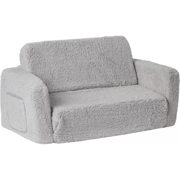 Cozee Flip-Out Sherpa 2-in-1 Convertible Sofa to Lounger for Kids, Grey
