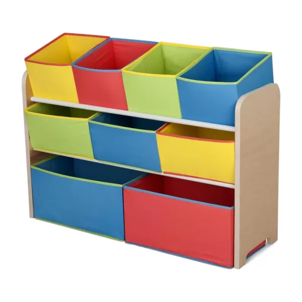Deluxe Multi-Bin Toy Organizer with Storage Bins - Greenguard Gold Certified, Dark Chocolate/Primary Colored Bins, 9 Piece Assortment