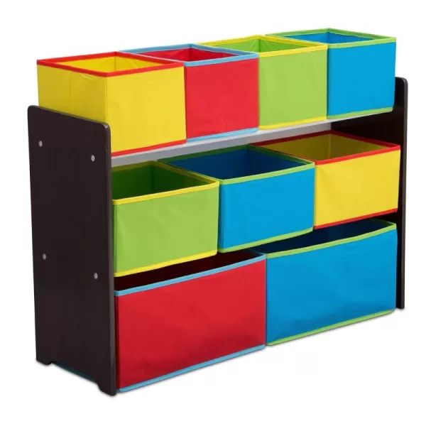 Deluxe Multi-Bin Toy Organizer with Storage Bins - Greenguard Gold Certified, Dark Chocolate/Primary Colored Bins, 9 Piece Assortment