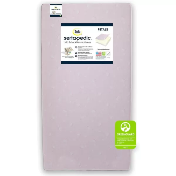 Serta Sertapedic Petals Dual Sided Premium Recycled Fiber Core Crib and Toddler Mattress - Waterproof - GREENGUARD Gold Certified - Trusted 7 Year Warranty - Made in USA, Pink
