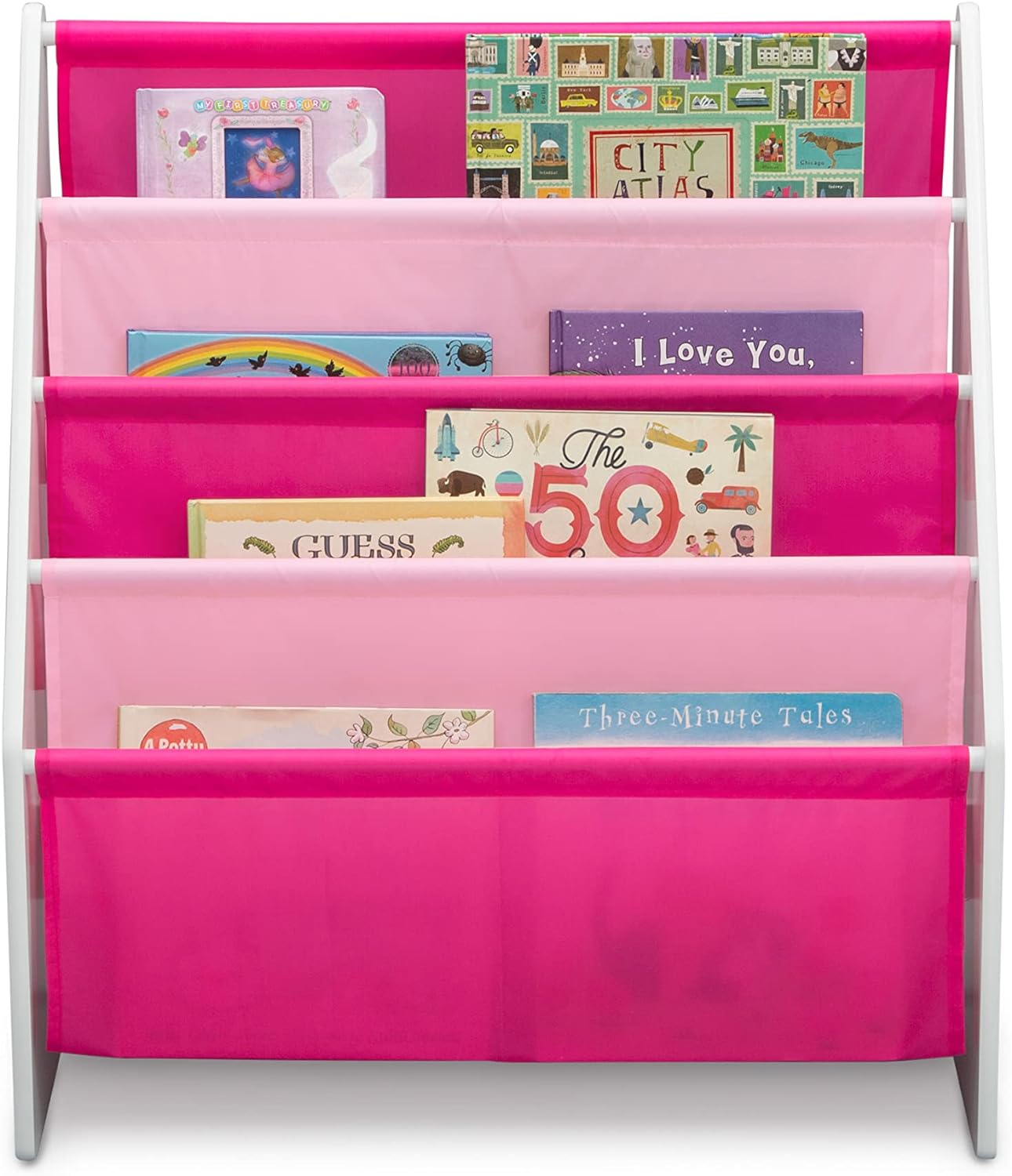 Sling Book Rack Bookshelf for Kids - Easy-to-Reach Storage for Books, Magazines or Coloring Books - Ideal for Playrooms &amp; Homeschooling - Greenguard Gold Certified, Grey/Blue