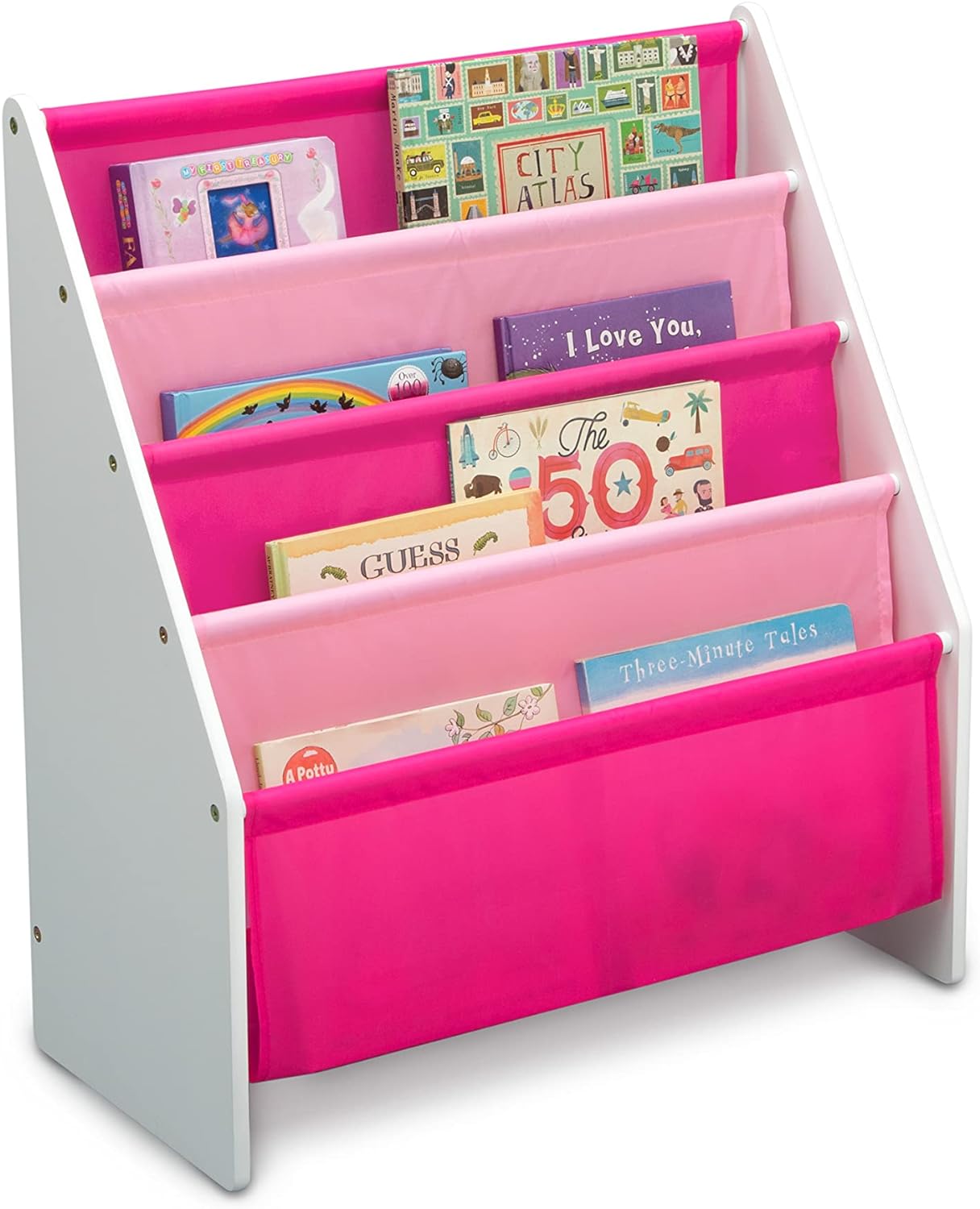 Sling Book Rack Bookshelf for Kids - Easy-to-Reach Storage for Books, Magazines or Coloring Books - Ideal for Playrooms &amp; Homeschooling - Greenguard Gold Certified, Grey/Blue