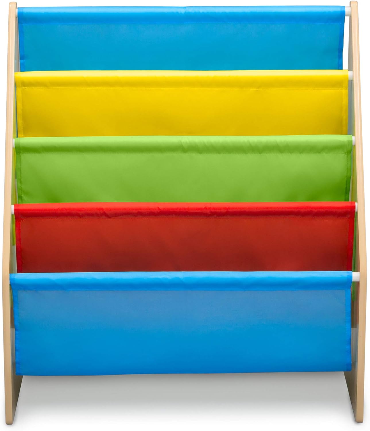 Sling Book Rack Bookshelf for Kids - Easy-to-Reach Storage for Books, Magazines or Coloring Books - Ideal for Playrooms &amp; Homeschooling - Greenguard Gold Certified, Grey/Blue