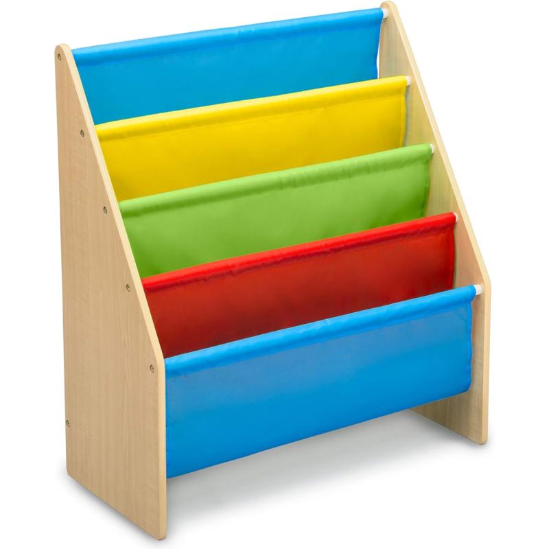 Sling Book Rack Bookshelf for Kids - Easy-to-Reach Storage for Books, Magazines or Coloring Books - Ideal for Playrooms &amp; Homeschooling - Greenguard Gold Certified, Grey/Blue