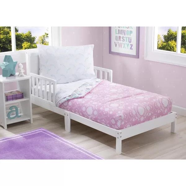4 Piece Toddler Bedding Set for Girls - Reversible 2-in-1 Comforter - Includes Fitted Comforter to Keep Little Ones Snug, Bottom Sheet, Top Sheet, Pillow Case - Purple Stars Night
