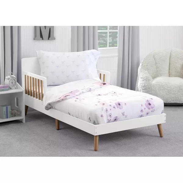 4 Piece Toddler Bedding Set for Girls - Reversible 2-in-1 Comforter - Includes Fitted Comforter to Keep Little Ones Snug, Bottom Sheet, Top Sheet, Pillow Case - Purple Stars Night