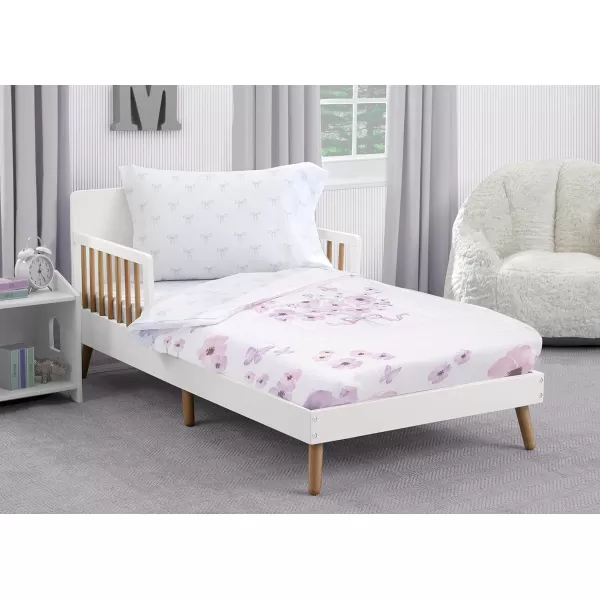 4 Piece Toddler Bedding Set for Girls - Reversible 2-in-1 Comforter - Includes Fitted Comforter to Keep Little Ones Snug, Bottom Sheet, Top Sheet, Pillow Case - Purple Stars Night