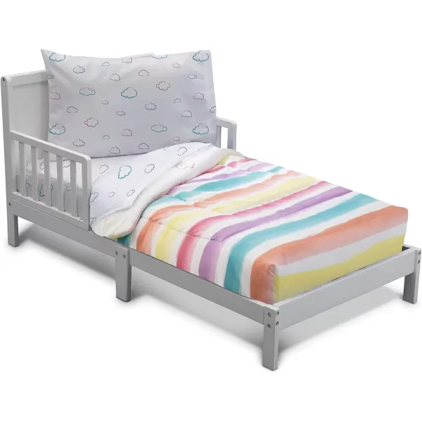 4 Piece Toddler Bedding Set for Girls - Reversible 2-in-1 Comforter - Includes Fitted Comforter to Keep Little Ones Snug, Bottom Sheet, Top Sheet, Pillow Case - Purple Stars Night