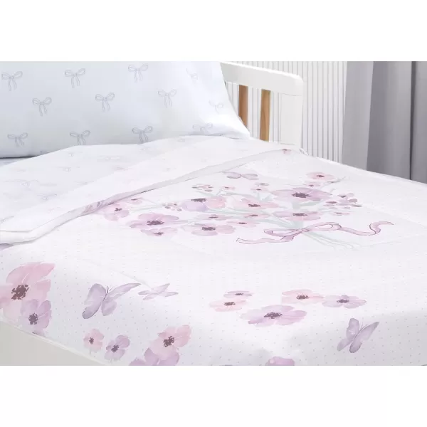 4 Piece Toddler Bedding Set for Girls - Reversible 2-in-1 Comforter - Includes Fitted Comforter to Keep Little Ones Snug, Bottom Sheet, Top Sheet, Pillow Case - Purple Stars Night