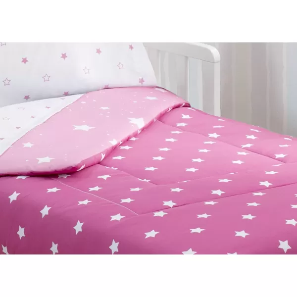 4 Piece Toddler Bedding Set for Girls - Reversible 2-in-1 Comforter - Includes Fitted Comforter to Keep Little Ones Snug, Bottom Sheet, Top Sheet, Pillow Case - Purple Stars Night