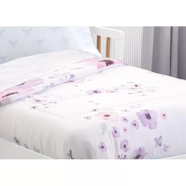 4 Piece Toddler Bedding Set for Girls - Reversible 2-in-1 Comforter - Includes Fitted Comforter to Keep Little Ones Snug, Bottom Sheet, Top Sheet, Pillow Case - Purple Stars Night