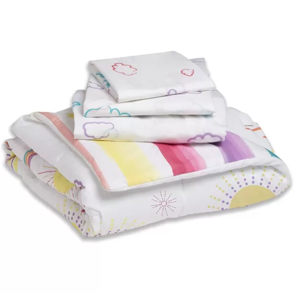 4 Piece Toddler Bedding Set for Girls - Reversible 2-in-1 Comforter - Includes Fitted Comforter to Keep Little Ones Snug, Bottom Sheet, Top Sheet, Pillow Case - Purple Stars Night
