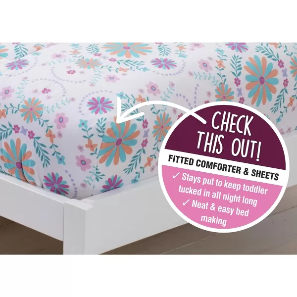 4 Piece Toddler Bedding Set for Girls - Reversible 2-in-1 Comforter - Includes Fitted Comforter to Keep Little Ones Snug, Bottom Sheet, Top Sheet, Pillow Case - Purple Stars Night