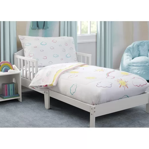 4 Piece Toddler Bedding Set for Girls - Reversible 2-in-1 Comforter - Includes Fitted Comforter to Keep Little Ones Snug, Bottom Sheet, Top Sheet, Pillow Case - Purple Stars Night