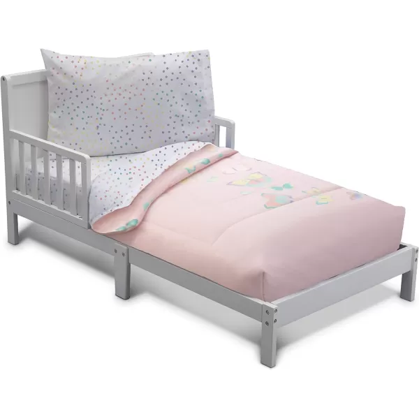 4 Piece Toddler Bedding Set for Girls - Reversible 2-in-1 Comforter - Includes Fitted Comforter to Keep Little Ones Snug, Bottom Sheet, Top Sheet, Pillow Case - Purple Stars Night