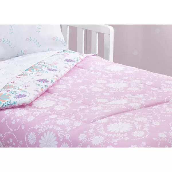 4 Piece Toddler Bedding Set for Girls - Reversible 2-in-1 Comforter - Includes Fitted Comforter to Keep Little Ones Snug, Bottom Sheet, Top Sheet, Pillow Case - Purple Stars Night