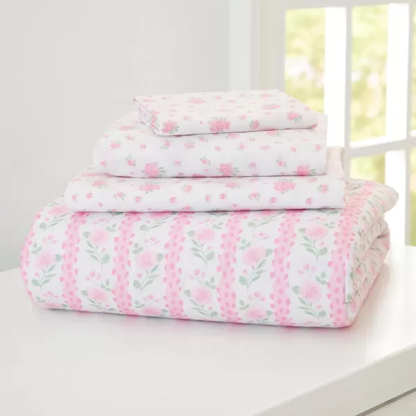 4 Piece Toddler Bedding Set for Girls - Reversible 2-in-1 Comforter - Includes Fitted Comforter to Keep Little Ones Snug, Bottom Sheet, Top Sheet, Pillow Case - Purple Stars Night
