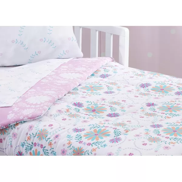 4 Piece Toddler Bedding Set for Girls - Reversible 2-in-1 Comforter - Includes Fitted Comforter to Keep Little Ones Snug, Bottom Sheet, Top Sheet, Pillow Case - Purple Stars Night