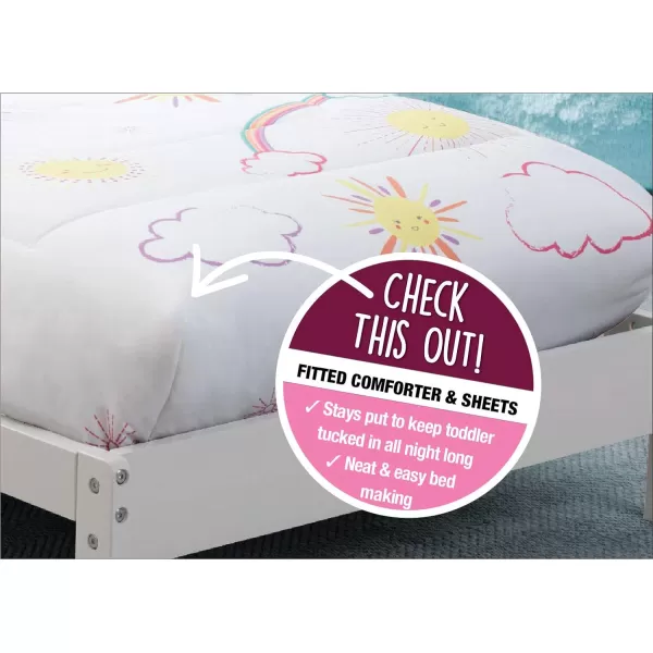 4 Piece Toddler Bedding Set for Girls - Reversible 2-in-1 Comforter - Includes Fitted Comforter to Keep Little Ones Snug, Bottom Sheet, Top Sheet, Pillow Case - Purple Stars Night