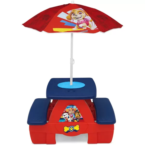 4 Seat Activity Picnic Table with Umbrella and Lego Compatible Tabletop, PAW Patrol