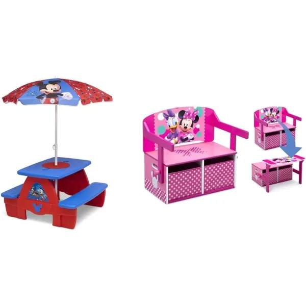 4 Seat Activity Picnic Table with Umbrella and Lego Compatible Tabletop, PAW Patrol