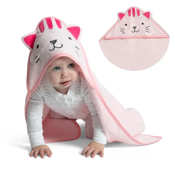Baby/Infant Hooded Bath Towel - Super Soft and Absorbent- Newborn Essential - Ideal Baby Registry/Shower Gift for Boys and Girls, Pink Cat
