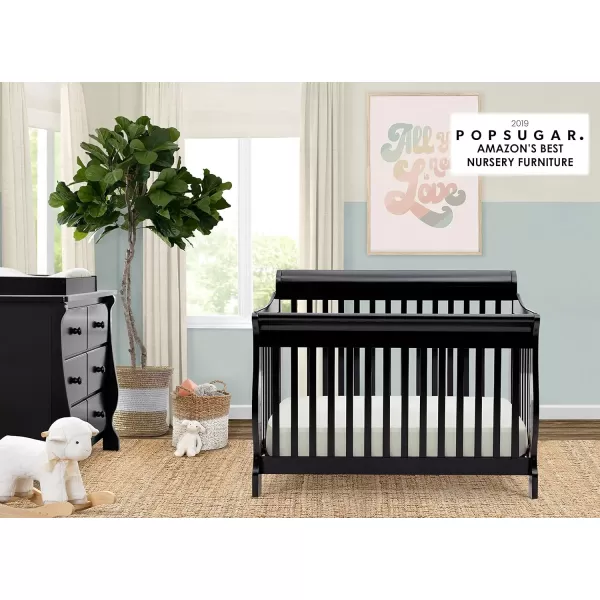 Canton 4-in-1 Convertible Crib - Easy to Assemble, Ebony Black