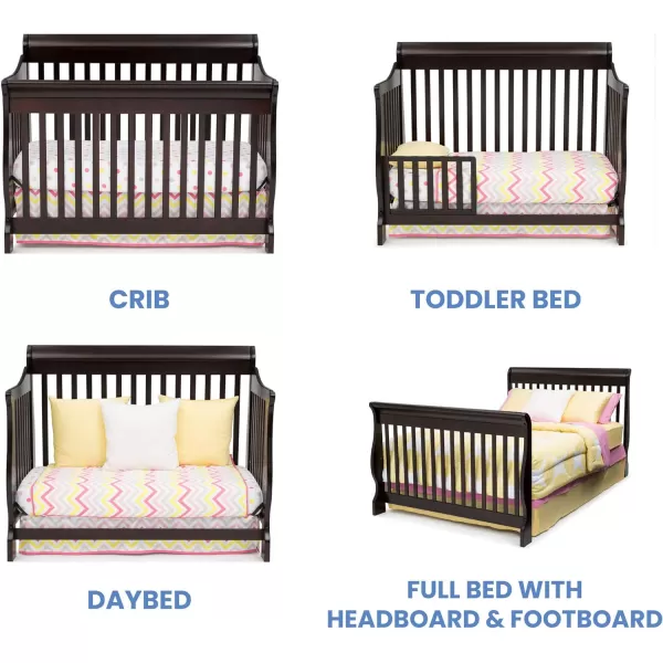 Canton 4-in-1 Convertible Crib - Easy to Assemble, Ebony Black