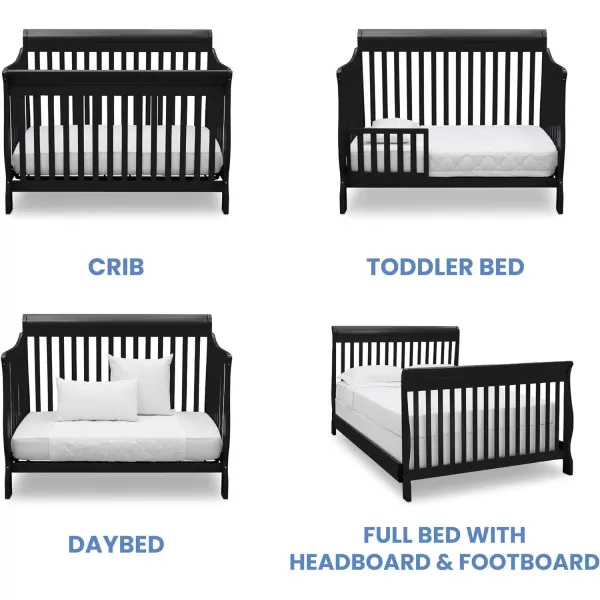 Canton 4-in-1 Convertible Crib - Easy to Assemble, Ebony Black