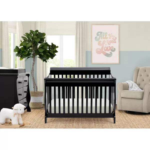 Canton 4-in-1 Convertible Crib - Easy to Assemble, Ebony Black