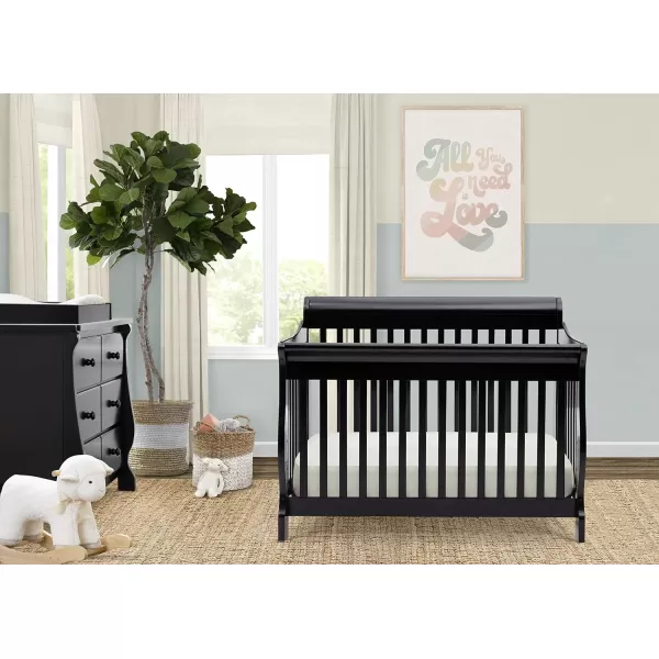 Canton 4-in-1 Convertible Crib - Easy to Assemble, Ebony Black