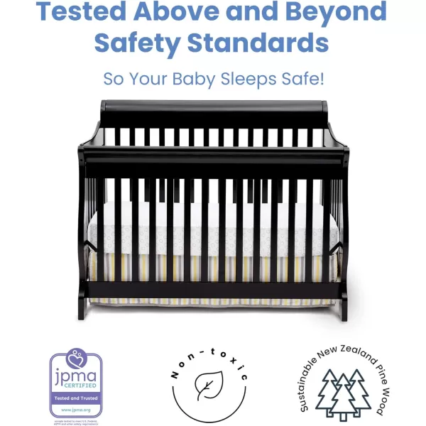 Canton 4-in-1 Convertible Crib - Easy to Assemble, Ebony Black