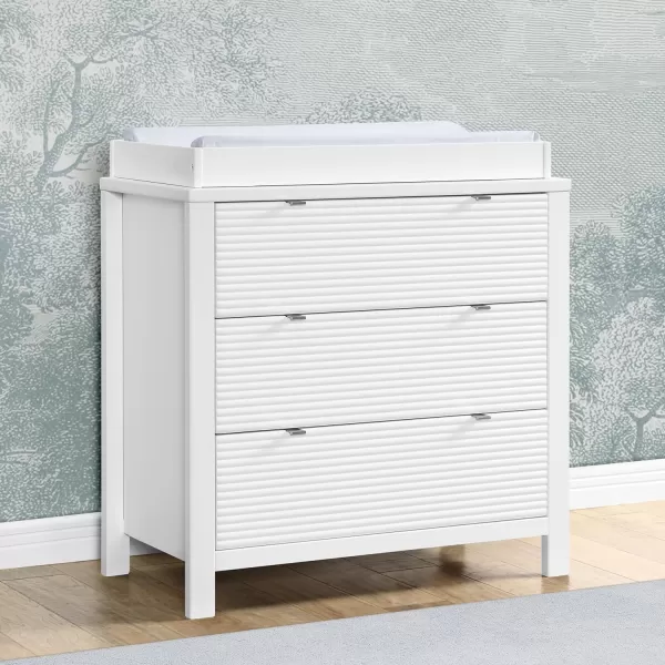 Delta Children Cassie 3 Drawer Dresser with Changing Top and Interlocking Drawers, Midnight Grey