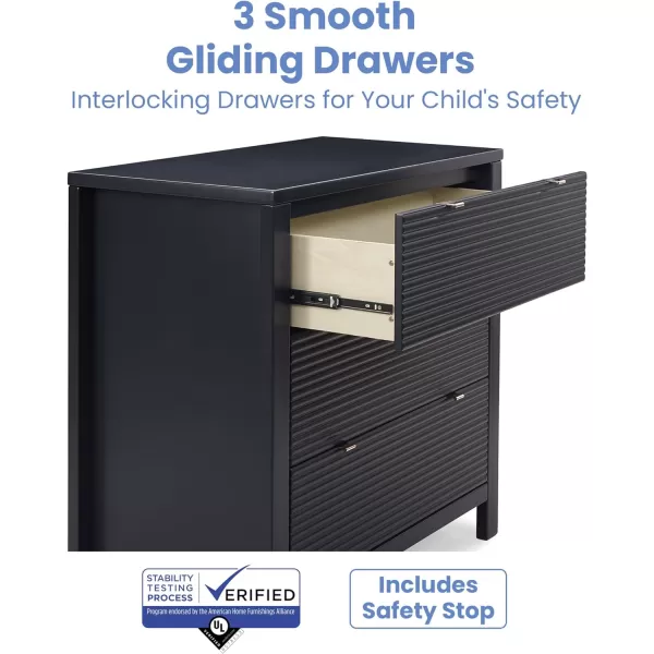 Delta Children Cassie 3 Drawer Dresser with Changing Top and Interlocking Drawers, Midnight Grey