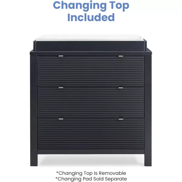Delta Children Cassie 3 Drawer Dresser with Changing Top and Interlocking Drawers, Midnight Grey