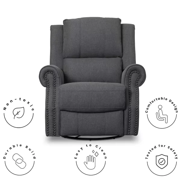 Delta Children Dylan Nursery Recliner Glider Swivel Chair, Charcoal
