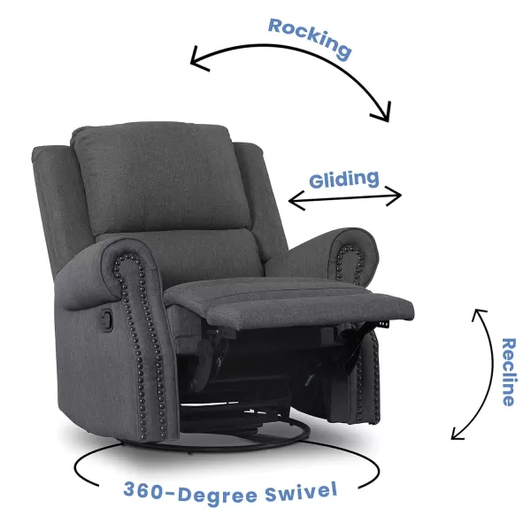 Delta Children Dylan Nursery Recliner Glider Swivel Chair, Charcoal