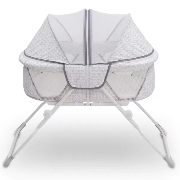 Delta Children EZ Fold Ultra Compact Travel Bedside Bassinet - Folding Portable Crib with Removable Canopy, Inner Circle )