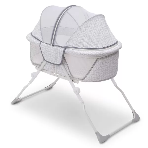 Delta Children EZ Fold Ultra Compact Travel Bedside Bassinet - Folding Portable Crib with Removable Canopy, Inner Circle )