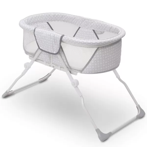 Delta Children EZ Fold Ultra Compact Travel Bedside Bassinet - Folding Portable Crib with Removable Canopy, Inner Circle )