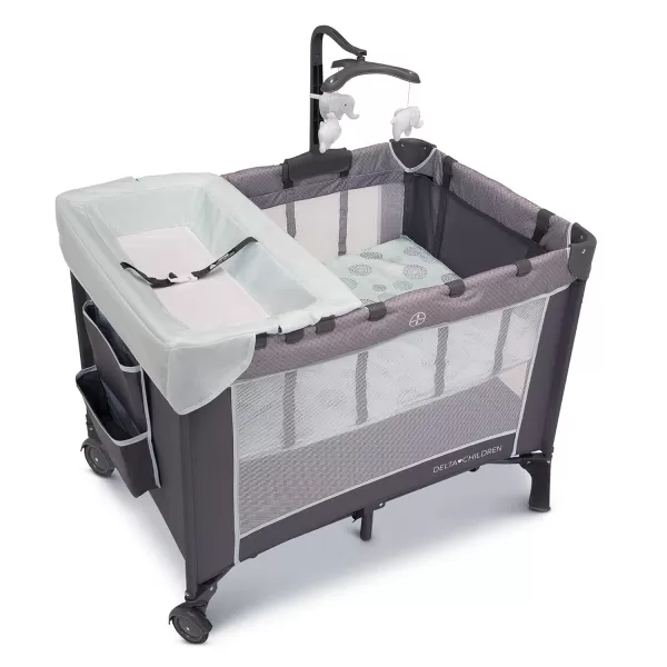 Delta Children LX Deluxe Portable Baby Play Yard With Removable Bassinet and Changing Table, Eclipse