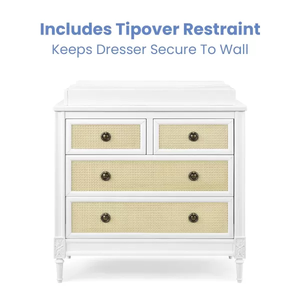 Delta Children Madeline 4 Drawer Dresser with Changing Top and Interlocking Drawers - Greenguard Gold Certified, Bianca White