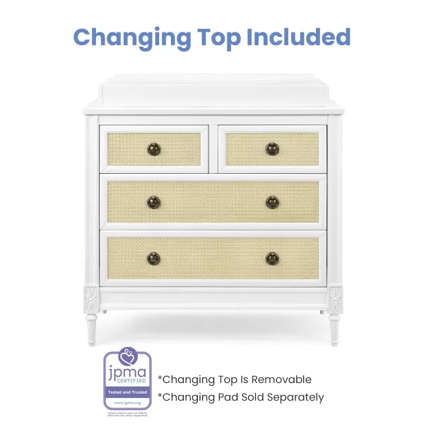Delta Children Madeline 4 Drawer Dresser with Changing Top and Interlocking Drawers - Greenguard Gold Certified, Bianca White