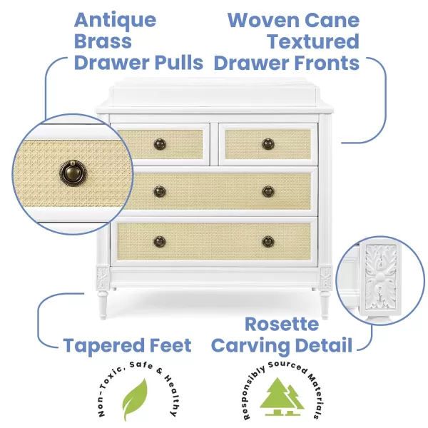 Delta Children Madeline 4 Drawer Dresser with Changing Top and Interlocking Drawers - Greenguard Gold Certified, Bianca White