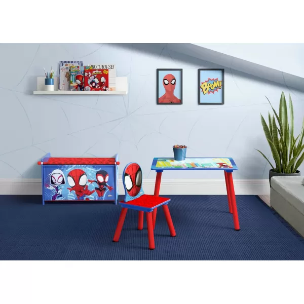 Delta Children - Marvel Spidey and His Amazing Friends 3-Piece Toddler Playroom Set – Includes Table, Chair and Toy Box, Blue/Red